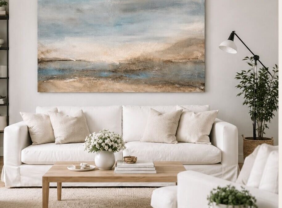 Cuadro Horizonte en Calma de Adriana Fernández, 120 × 90 cm, acrílico y materia
