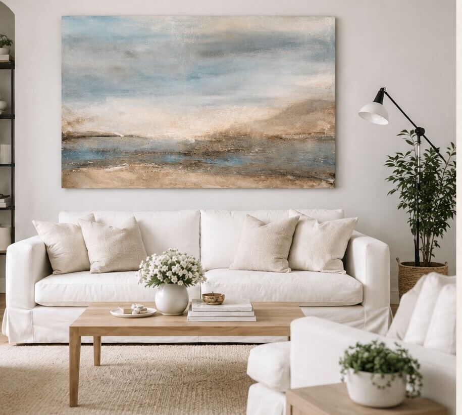 Cuadro Horizonte en Calma de Adriana Fernández, 120 × 90 cm, acrílico y materia